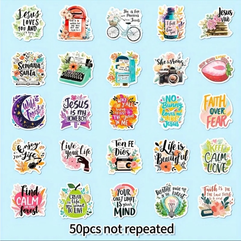 Set of 50 Floral and Butterfly Inspirational Bible Quote Stickers - Picture 9 of 9